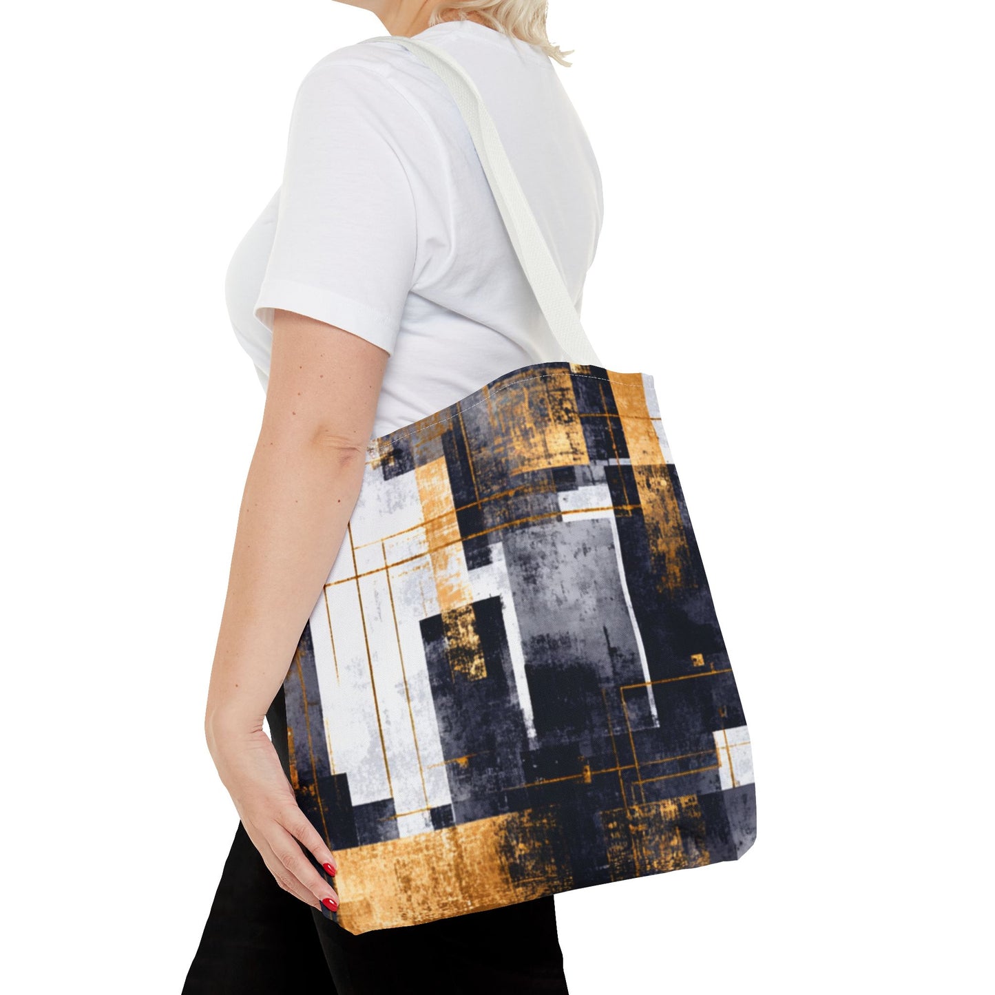 Modern Gold & Navy Tote Bag - Stylish Shopping Bag | Loom Noir