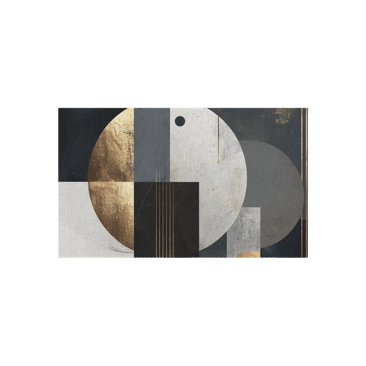 Geometric Circles Outdoor Rug — Modern Abstract Patio Mat with Gold Accents | Loom Noir
