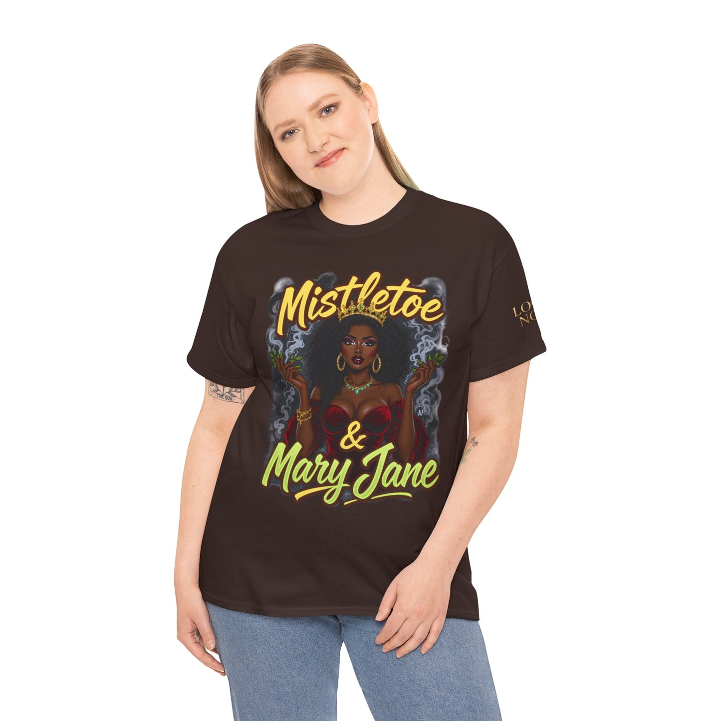 Mistletoe & Mary Jane Holiday Cannabis T-Shirt | Festive Weed Tee