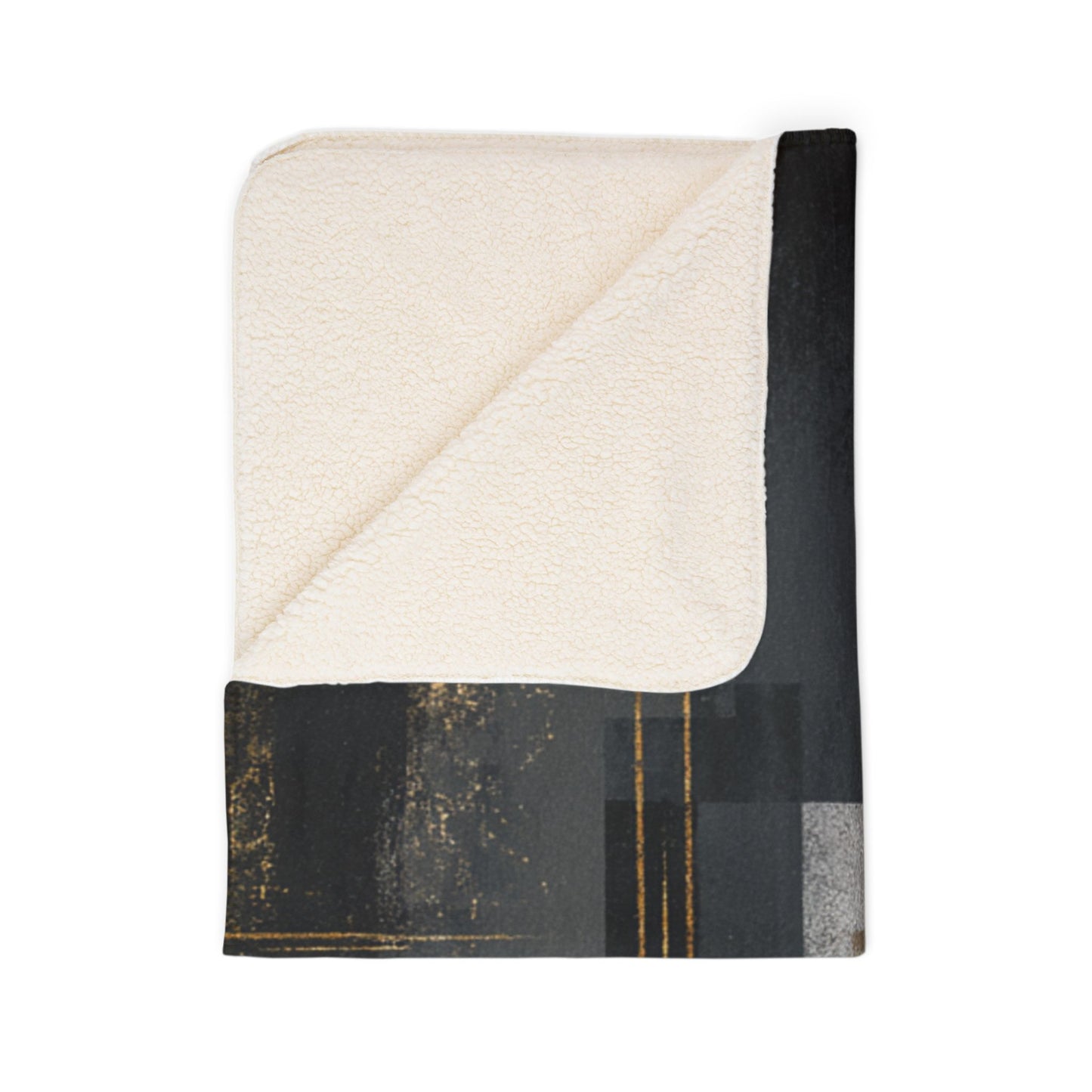 Abstract Gold & Slate Sherpa Blanket | Modern Geometric Throw
