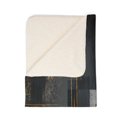 Abstract Gold & Slate Sherpa Blanket | Modern Geometric Throw