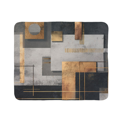 Geometric Gold & Slate Sherpa Blanket | Modern Abstract Throw