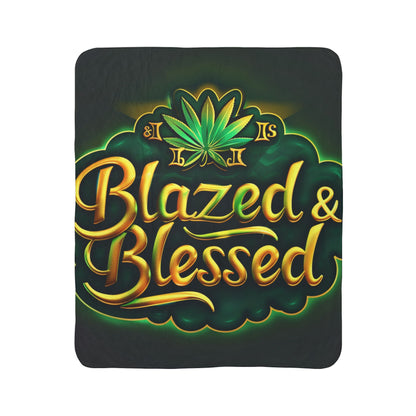 Blazed & Blessed Sherpa Blanket | Cannabis-Themed Fleece Throw