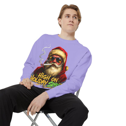 Holiday Santa Sweatshirt - High on Holiday Spirit - Graphic Christmas Crewneck