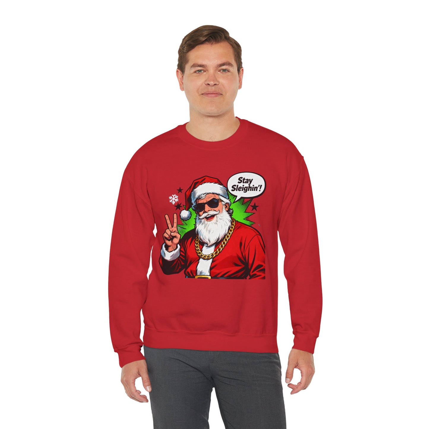 Stay Sleighin' Sweatshirt - Santa Peace Sign Christmas Crewneck | Loom Noir