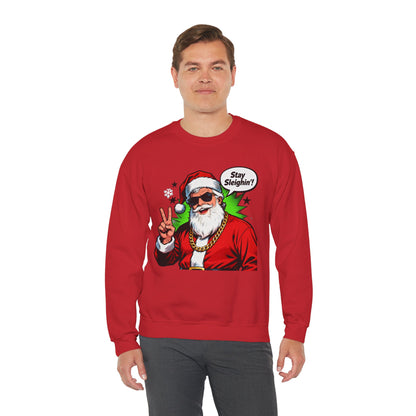 Stay Sleighin' Sweatshirt - Santa Peace Sign Christmas Crewneck | Loom Noir