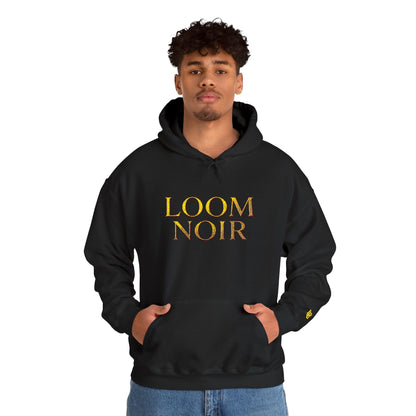 Gold Foil Text Hoodie - Loom Noir Premium Pullover | Streetwear