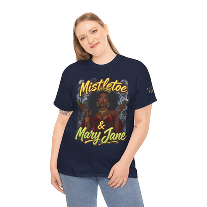 Mistletoe & Mary Jane Holiday Cannabis T-Shirt | Festive Weed Tee