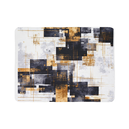 Geometric Abstract Sherpa Blanket | Modern Gold & Charcoal Throw