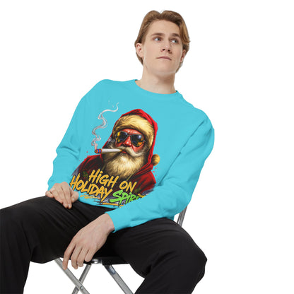 Holiday Santa Sweatshirt - High on Holiday Spirit - Graphic Christmas Crewneck