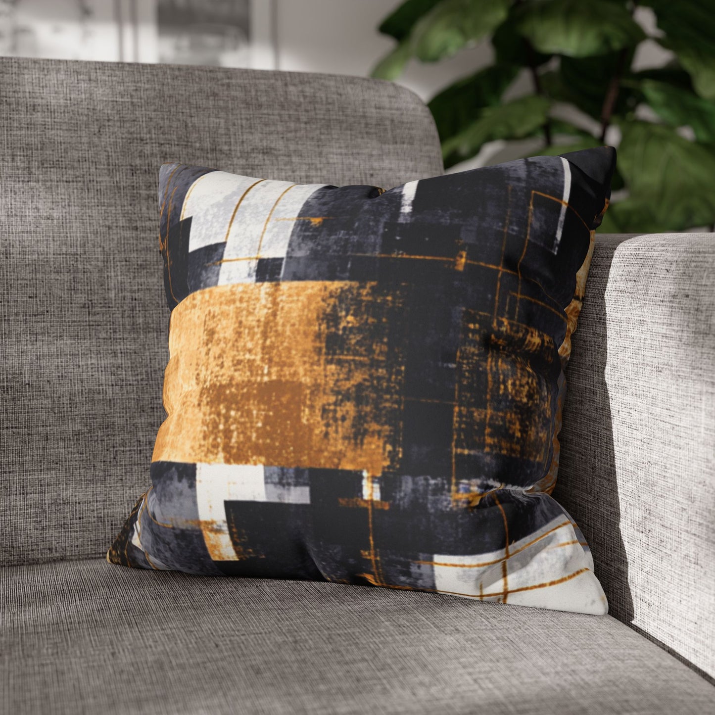 Abstract Gold & Charcoal Faux Suede Pillowcase — Luxury Accent Pillow | Loom Noir
