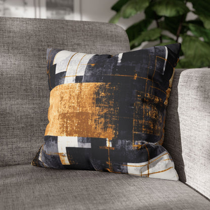 Abstract Gold & Charcoal Faux Suede Pillowcase — Luxury Accent Pillow | Loom Noir