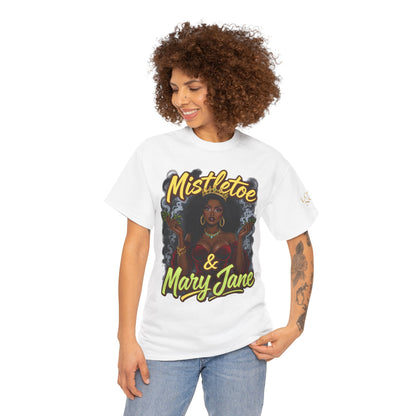Mistletoe & Mary Jane Holiday Cannabis T-Shirt | Festive Weed Tee