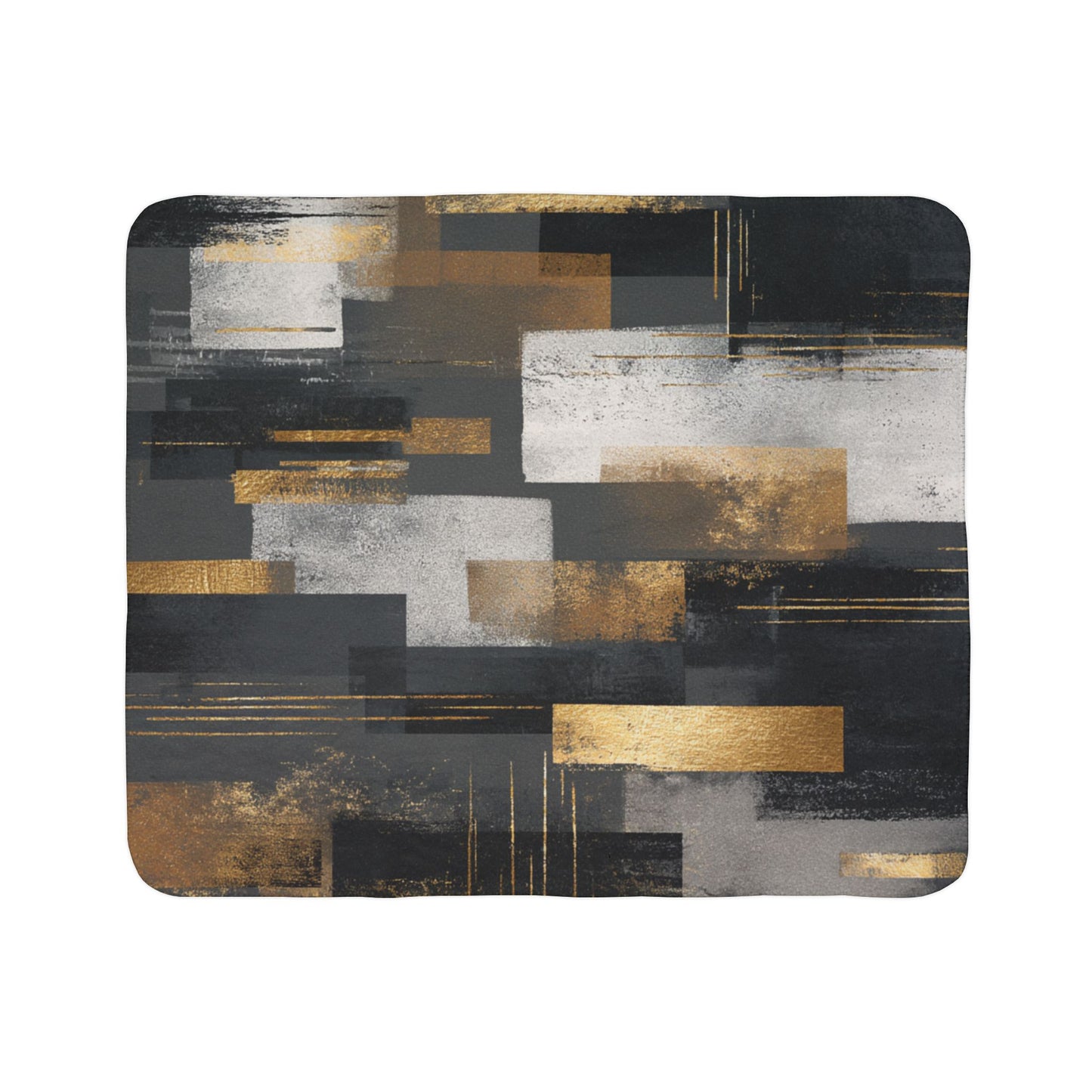 Abstract Gold & Slate Sherpa Blanket | Modern Geometric Throw