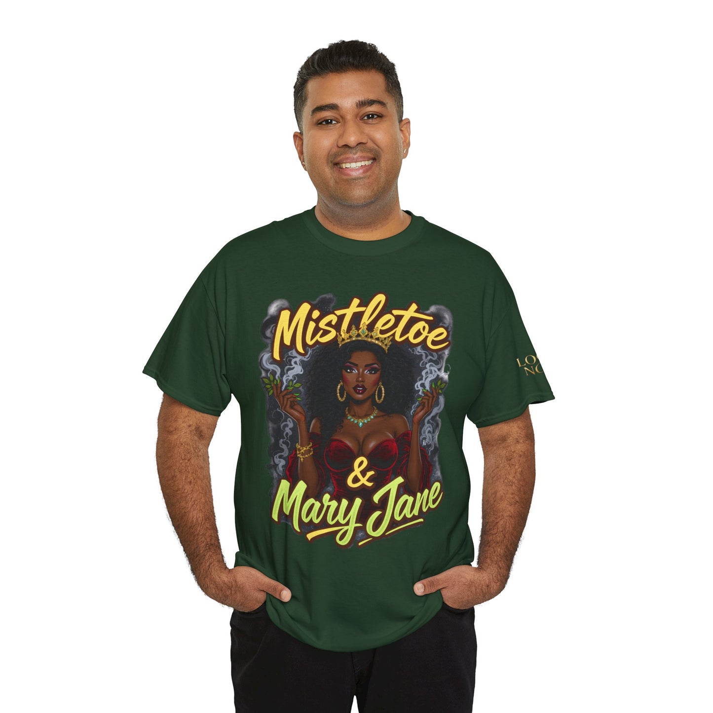 Mistletoe & Mary Jane Holiday Cannabis T-Shirt | Festive Weed Tee