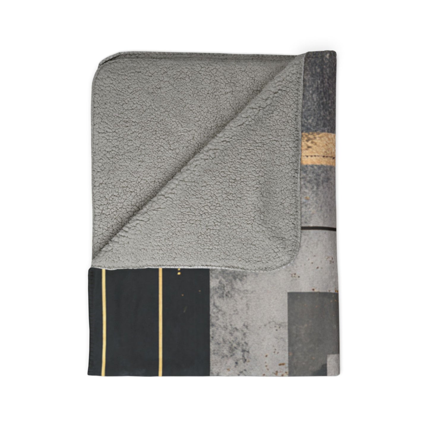 Geometric Gold & Slate Sherpa Blanket | Modern Abstract Throw