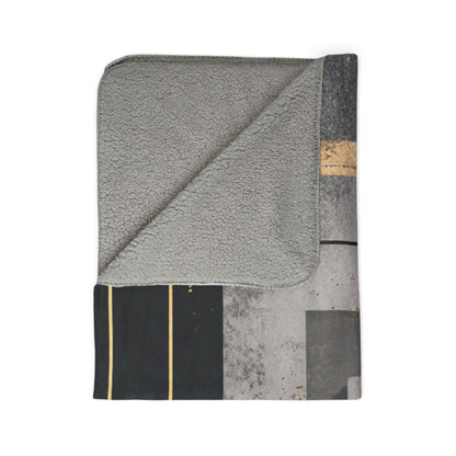 Geometric Gold & Slate Sherpa Blanket | Modern Abstract Throw