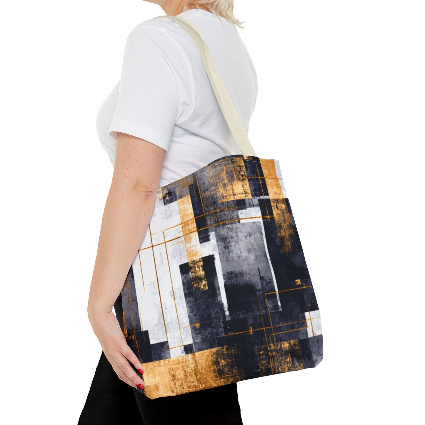 Modern Gold & Navy Tote Bag - Stylish Shopping Bag | Loom Noir