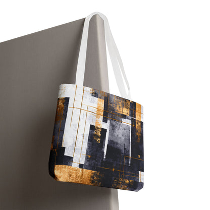 Modern Gold & Navy Tote Bag - Stylish Shopping Bag | Loom Noir