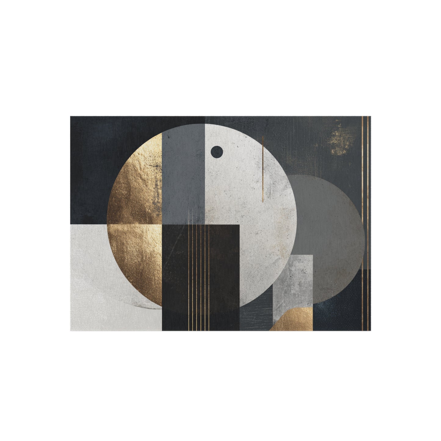 Geometric Circles Outdoor Rug — Modern Abstract Patio Mat with Gold Accents | Loom Noir