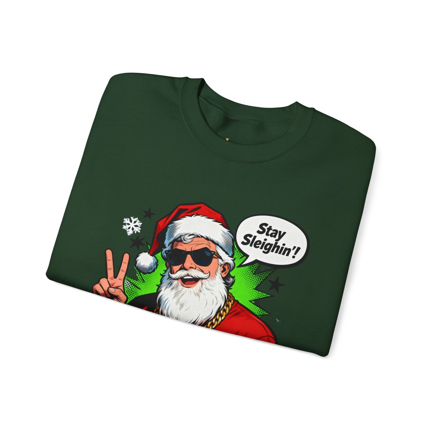 Stay Sleighin' Sweatshirt - Santa Peace Sign Christmas Crewneck | Loom Noir