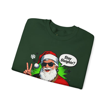Stay Sleighin' Sweatshirt - Santa Peace Sign Christmas Crewneck | Loom Noir