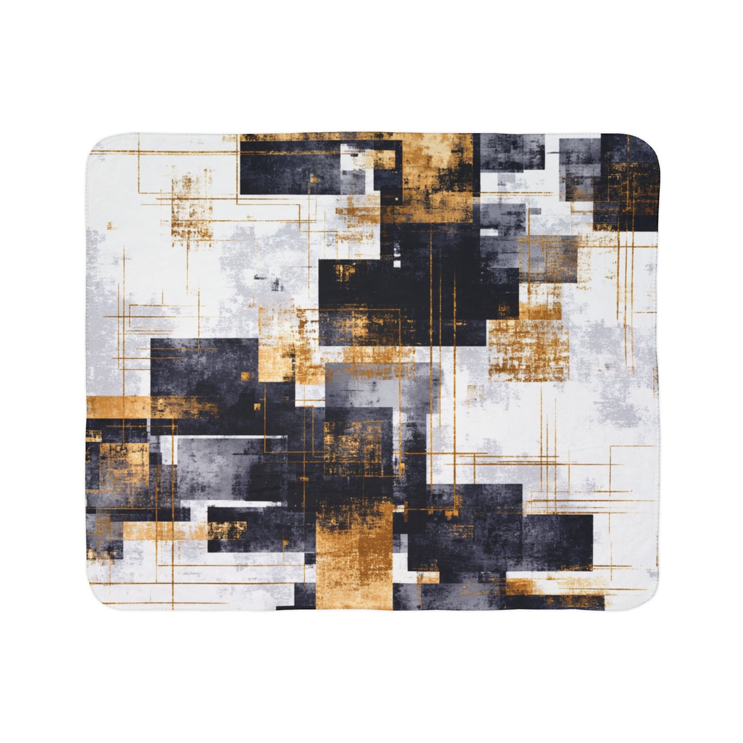 Geometric Abstract Sherpa Blanket | Modern Gold & Charcoal Throw