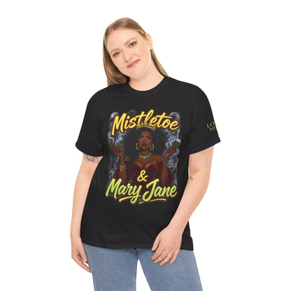Mistletoe & Mary Jane Holiday Cannabis T-Shirt | Festive Weed Tee