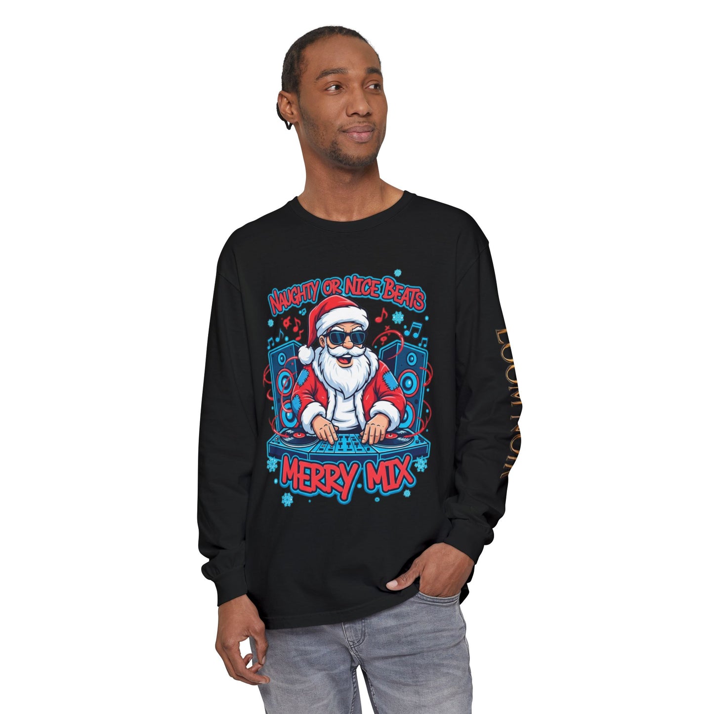 DJ Santa Long Sleeve Shirt | Naughty or Nice Beats Christmas Tee