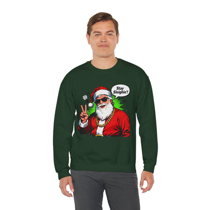 Stay Sleighin' Sweatshirt - Santa Peace Sign Christmas Crewneck | Loom Noir