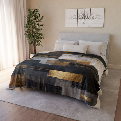 Abstract Gold & Slate Sherpa Blanket | Modern Geometric Throw