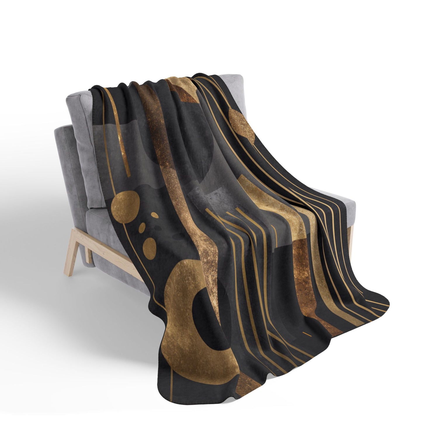 Art Deco Geometric Sherpa Blanket | Luxe Gold & Charcoal Throw