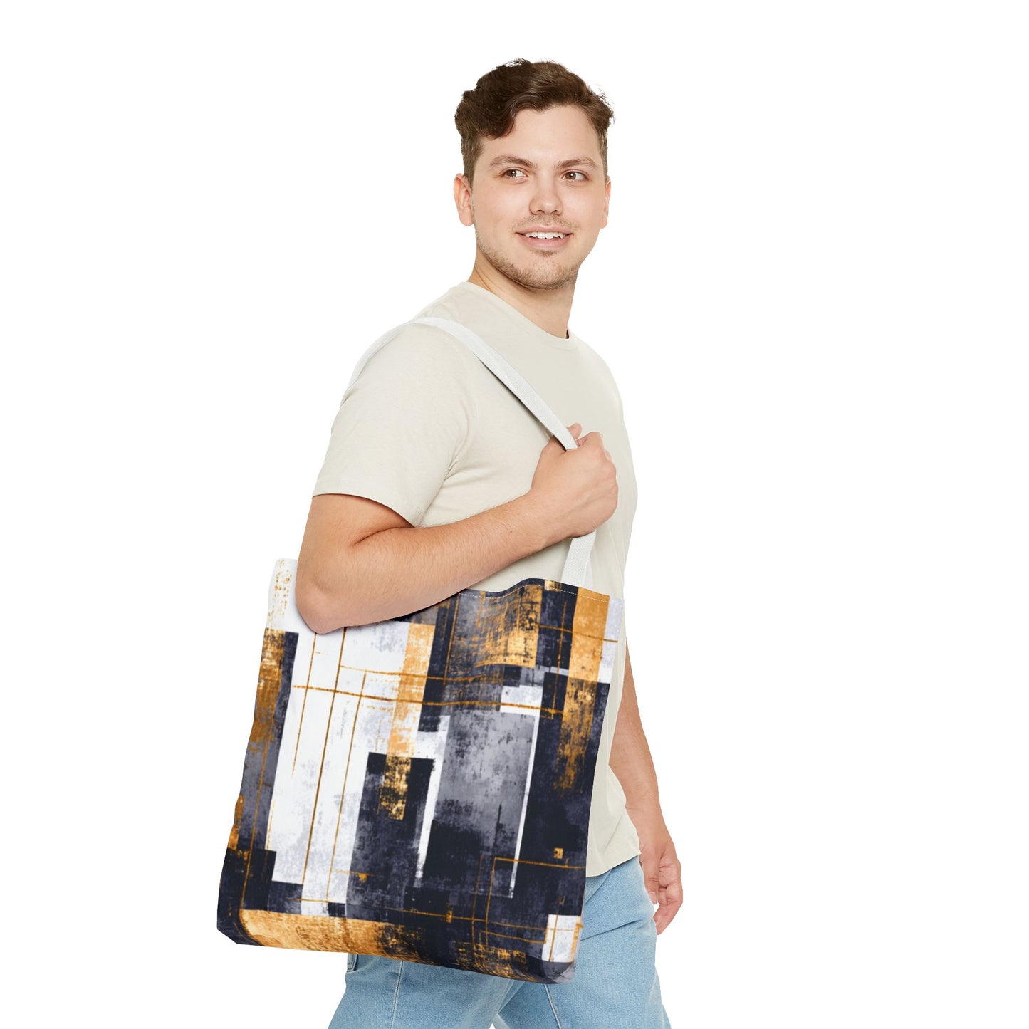 Modern Gold & Navy Tote Bag - Stylish Shopping Bag | Loom Noir