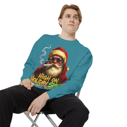 Holiday Santa Sweatshirt - High on Holiday Spirit - Graphic Christmas Crewneck