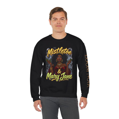 Mistletoe & Mary Jane Crewneck | Cannabis Holiday Sweatshirt