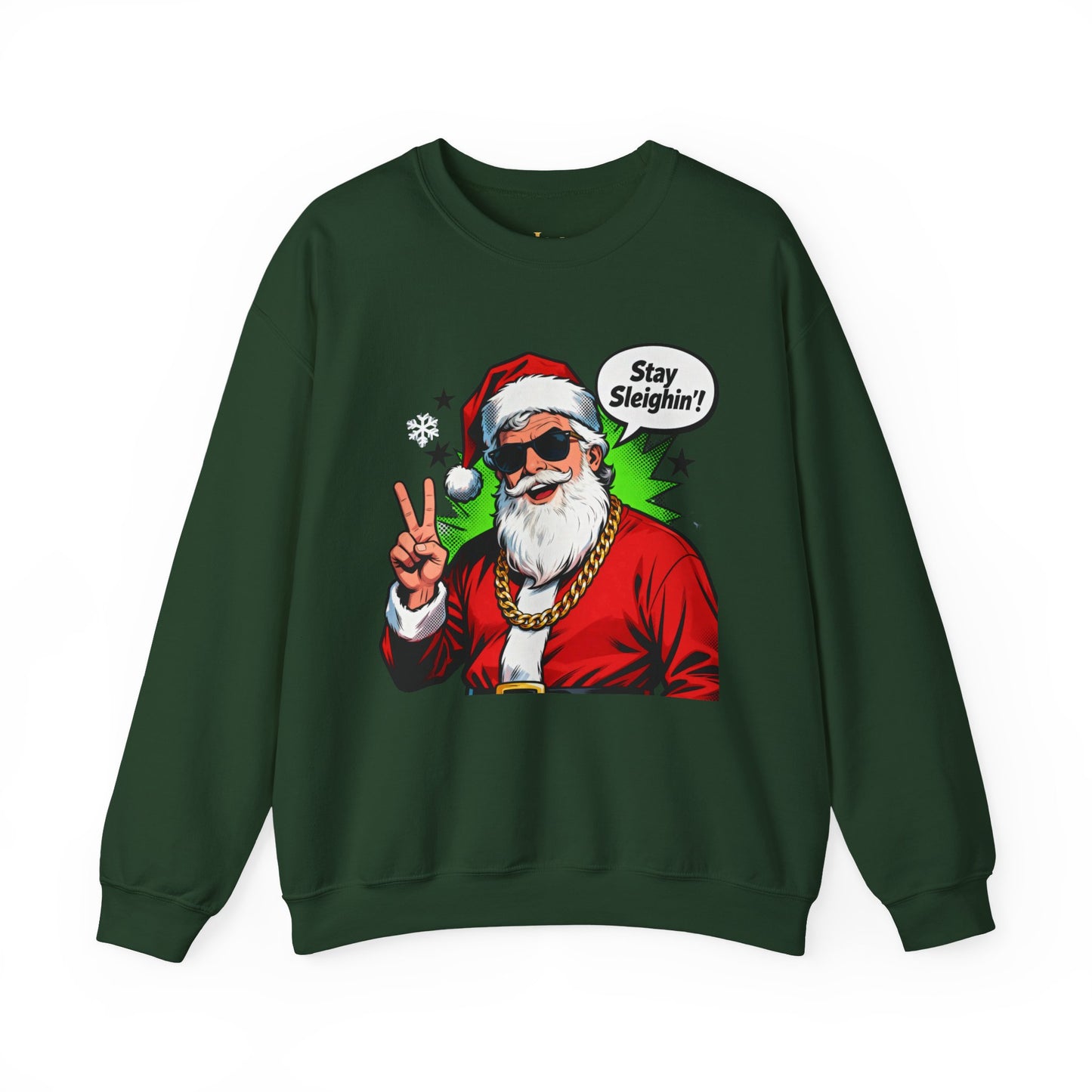 Stay Sleighin' Sweatshirt - Santa Peace Sign Christmas Crewneck | Loom Noir