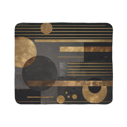 Art Deco Geometric Sherpa Blanket | Luxe Gold & Charcoal Throw