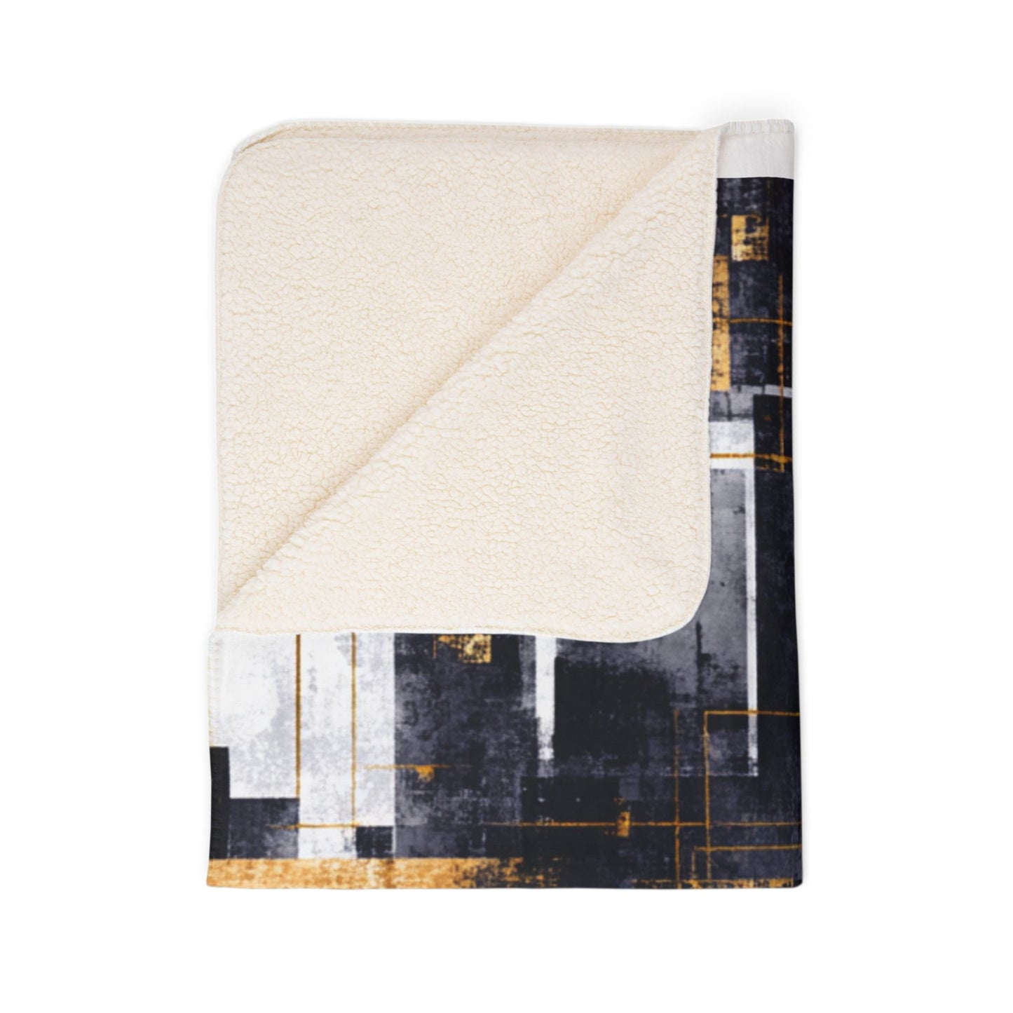 Geometric Abstract Sherpa Blanket | Modern Gold & Charcoal Throw
