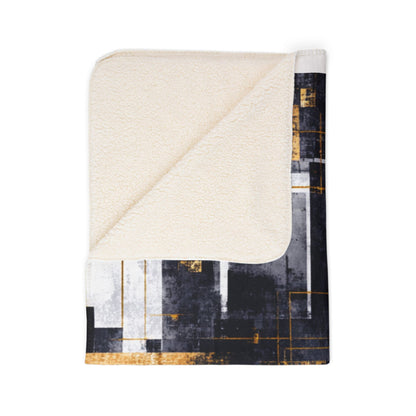 Geometric Abstract Sherpa Blanket | Modern Gold & Charcoal Throw