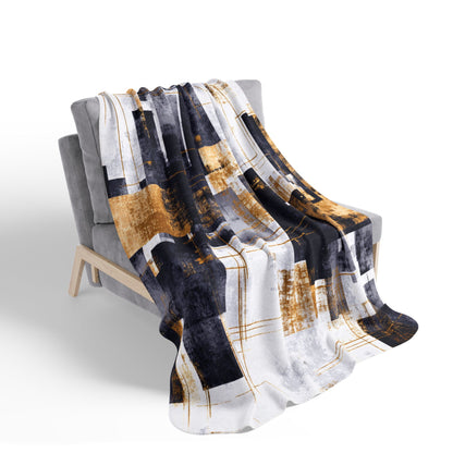Geometric Abstract Sherpa Blanket | Modern Gold & Charcoal Throw