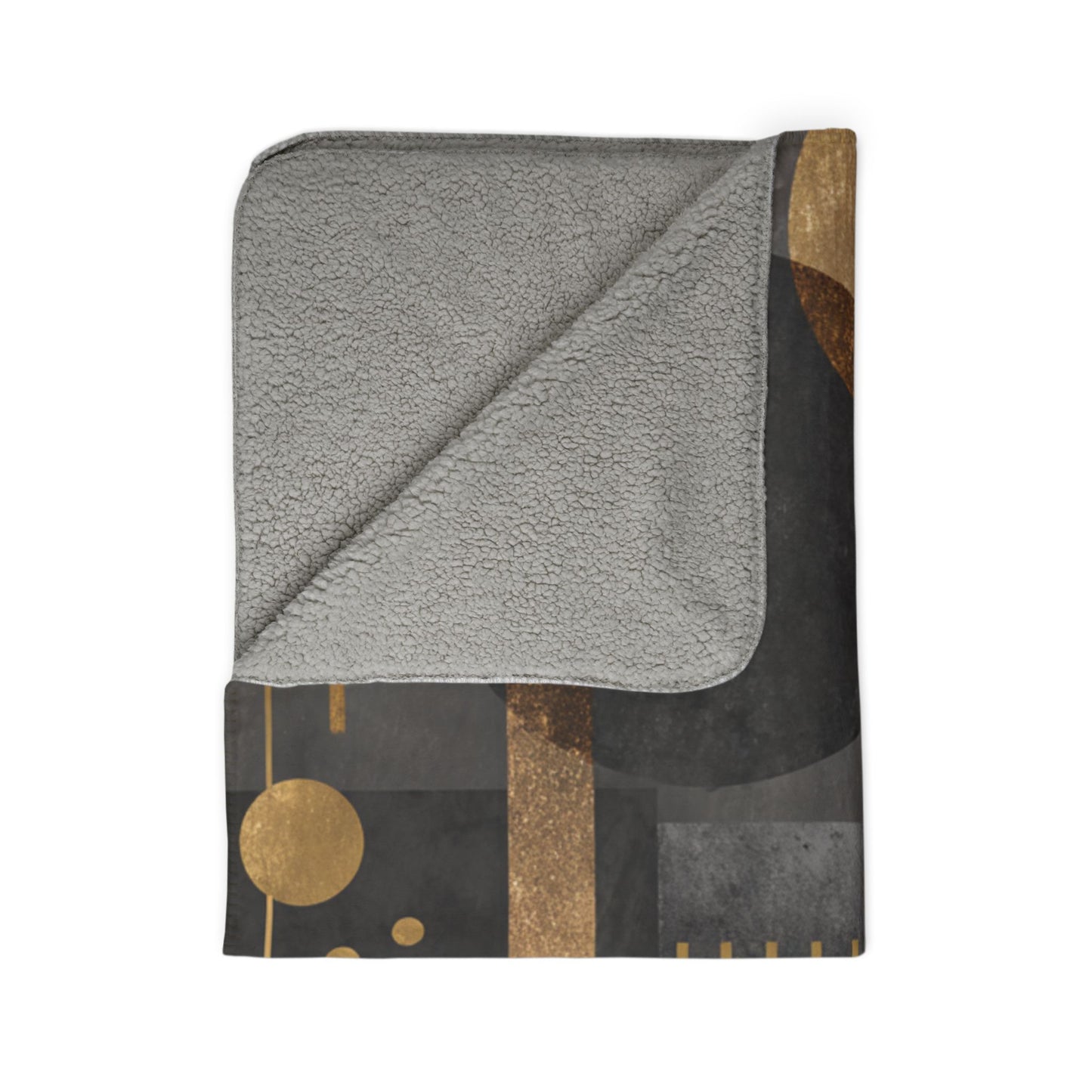 Art Deco Geometric Sherpa Blanket | Luxe Gold & Charcoal Throw