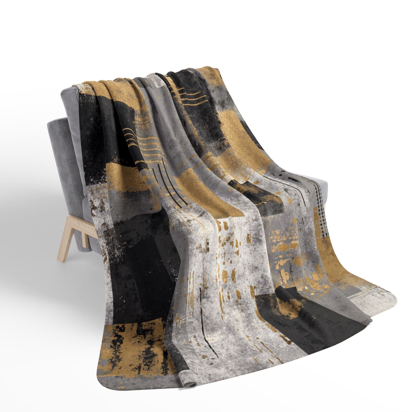 Modern Abstract Geometric Sherpa Blanket | Gold Gray Black Throw