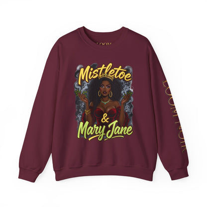 Mistletoe & Mary Jane Crewneck | Cannabis Holiday Sweatshirt