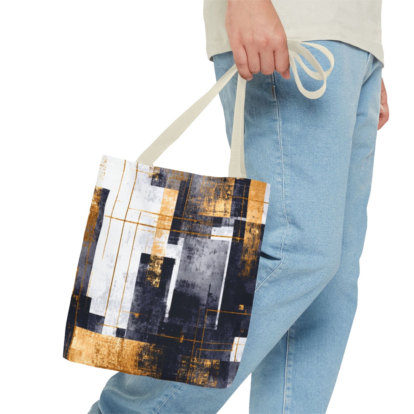 Modern Gold & Navy Tote Bag - Stylish Shopping Bag | Loom Noir
