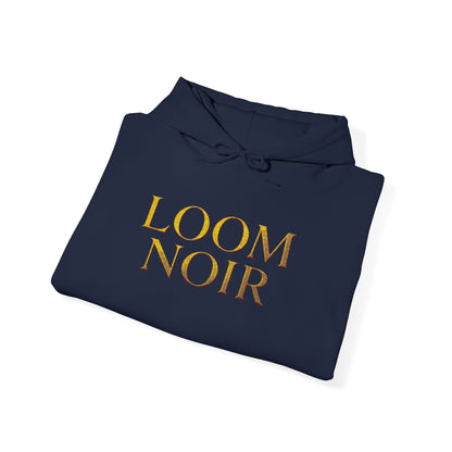 Gold Foil Text Hoodie - Loom Noir Premium Pullover | Streetwear