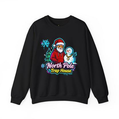 North Pole Trap House Sweatshirt - Funny Santa Christmas Crewneck | Loom Noir