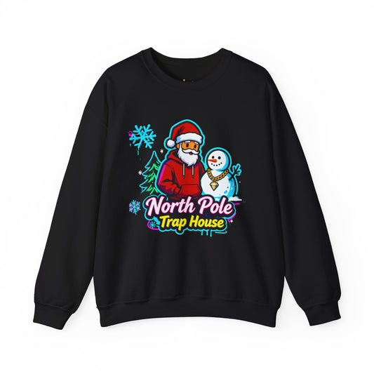 North Pole Trap House Sweatshirt - Funny Santa Christmas Crewneck | Loom Noir