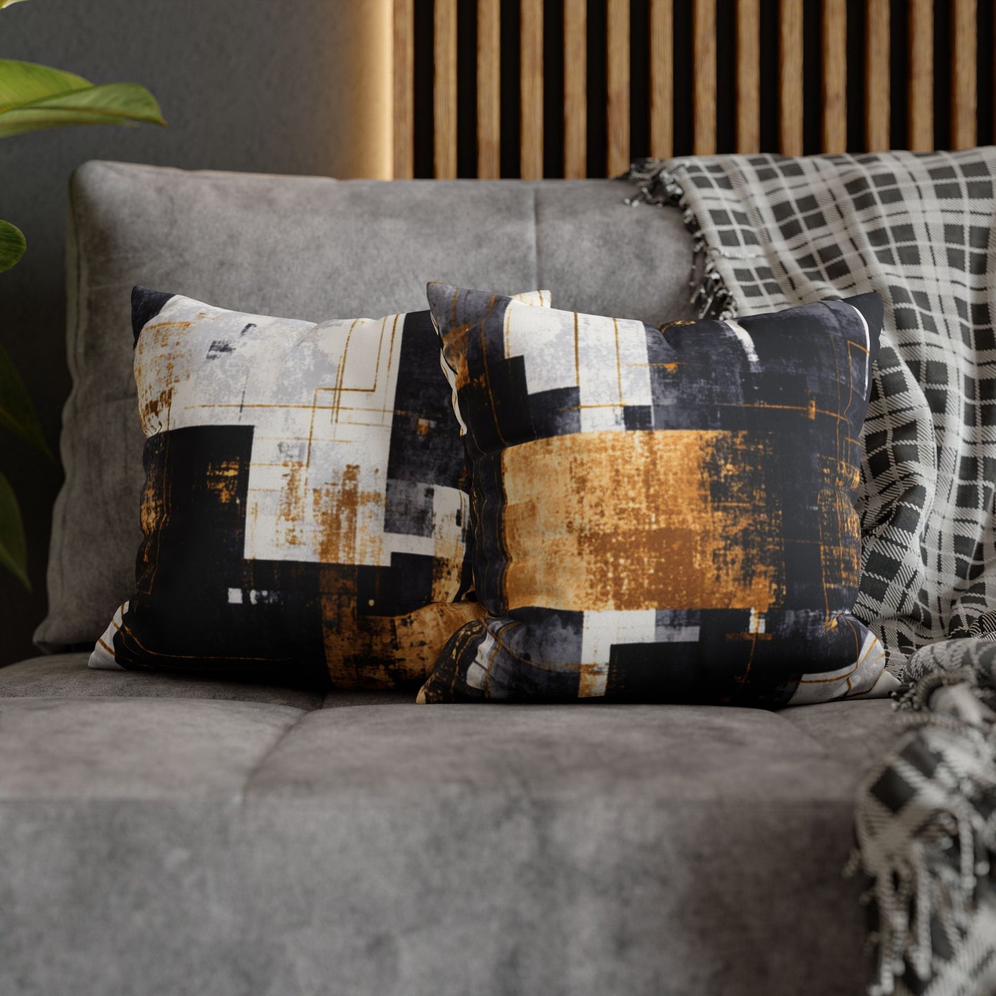 Abstract Gold & Charcoal Faux Suede Pillowcase — Luxury Accent Pillow | Loom Noir