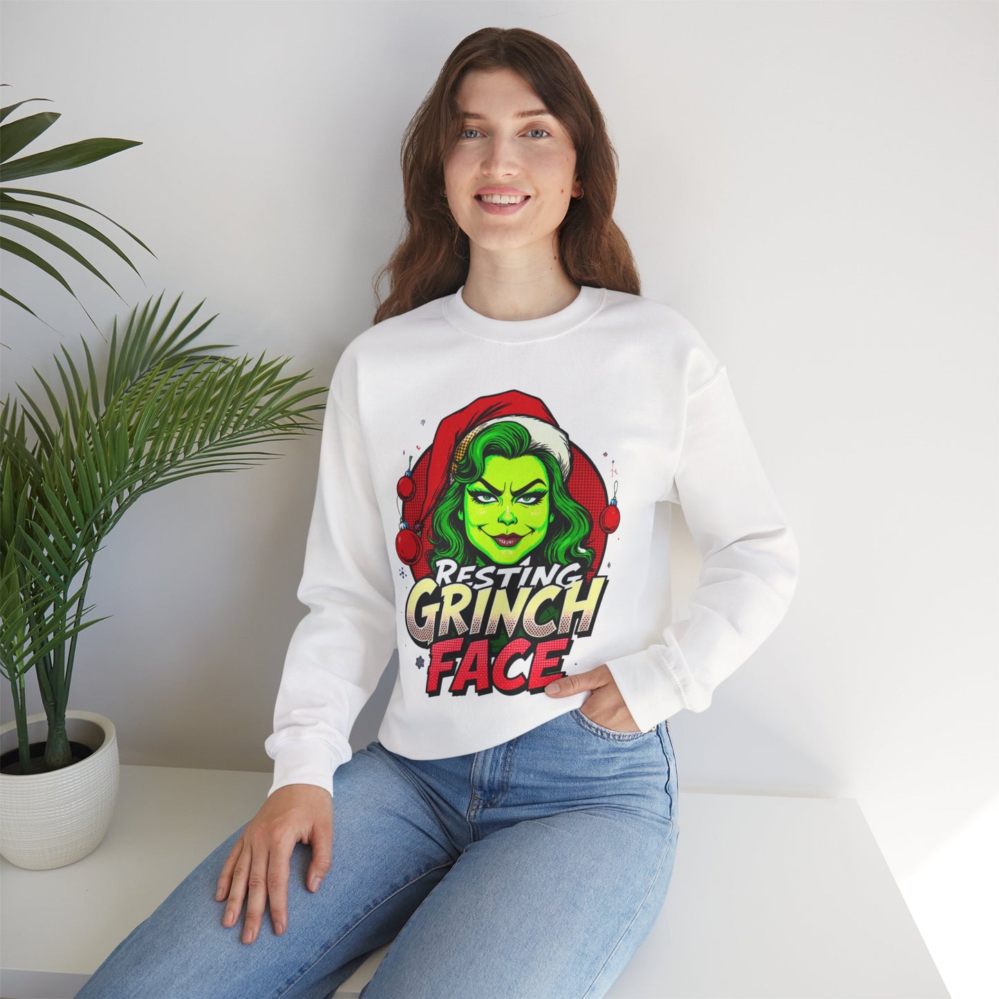 Funny Christmas Grinch Face Sweatshirt - Women's Crewneck | Loom Noir