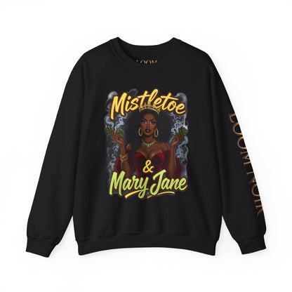 Mistletoe & Mary Jane Crewneck | Cannabis Holiday Sweatshirt